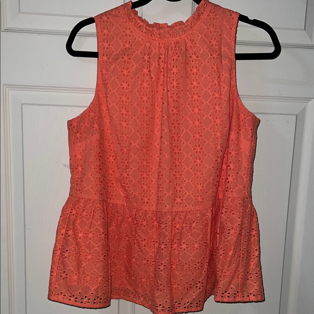 LOFT Coral Eyelet Sleeveless Blouse